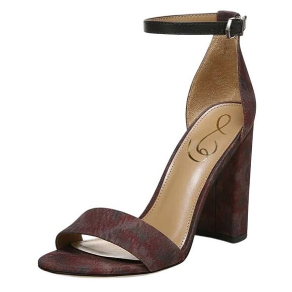 Sam Edelman Womens Yaro Ankle Strap Sandal Heel US 8.5 Brick Red Print NIB - Picture 1 of 11
